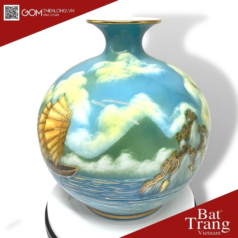 Bình Hút Lộc Thuận Buồm Xuôi Gió Vẽ Vàng 3D - Bình Hút Tài Lộc Bát Tràng - Gốm Thiên Long