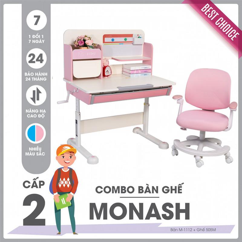 Bộ bàn ghế học sinh cấp 2 SMLIFE MONASH - Hồng | Bàn: 100cm x 60cm x 54-76cm (mặt bàn nâng hạ) | Ghế: D45 x R44cm x C85-95cm.