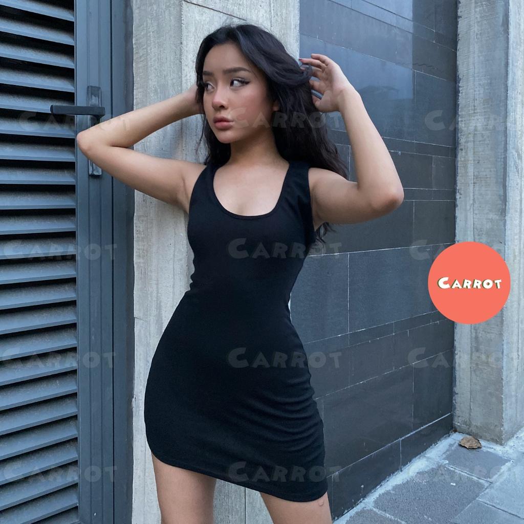 Đầm body đẹp basic ôm ba lỗ sát nách khoét lưng quyến rũ dễ thương thời trang nữ trendy carrotxinhdep