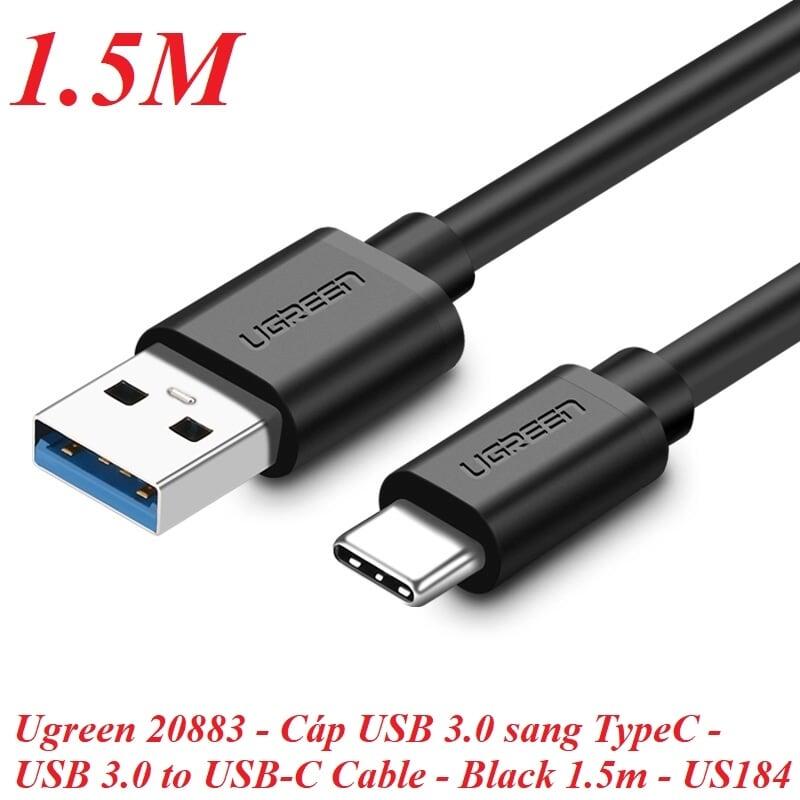 Ugreen UG20883US184TK 1.5M màu Đen Dây USB 3.0 sang USB-C - HÀNG CHÍNH HÃNG