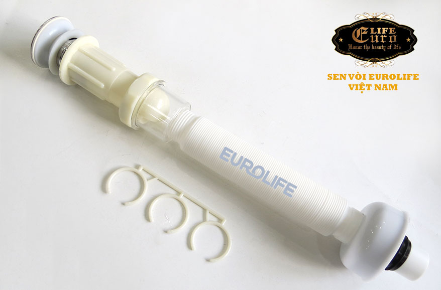 Bộ xả nhấn Inox ống lò xo nhựa linh hoạt Eurolife EL-BXN02 (Trắng)