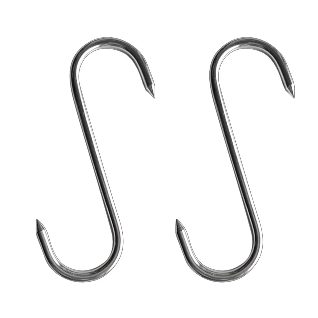 2 Pcs S Shaped Stainless Steel Hooks Kitchen Meat Hanger  Organizer