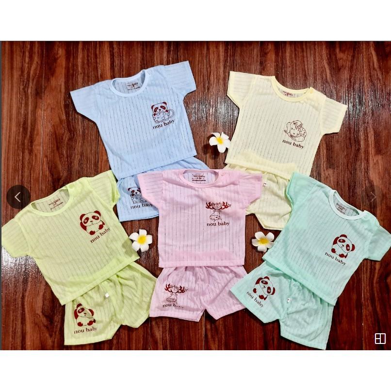 Bộ quần áo cọc tay cotton giấy mẫu trơn cho bé