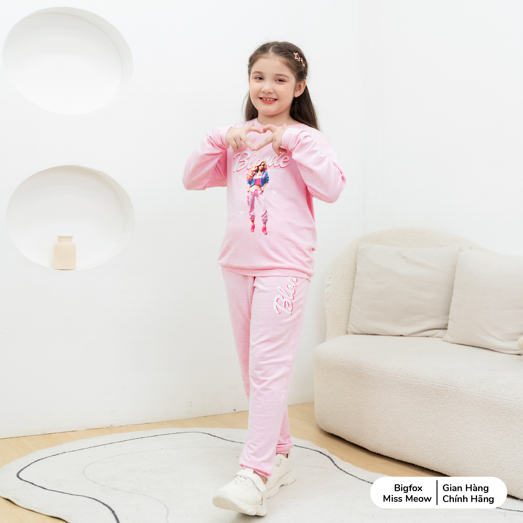 Bộ nỉ thu đông bé gái BIGFOX MISS MEOW size đại, quần áo dài tay cho trẻ em phom Hàn Quốc cỡ 3,7,11 tuổi 20kg 40kg 1971