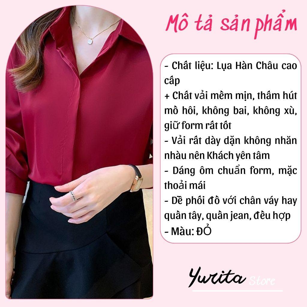 Áo Sơ Mi Nữ Công Sở Màu Đỏ Đô Cổ ĐứcYURITA Kiểu Hàn Quốc Vintage Ulzzang Form Rộng Dài Tay Đẹp Chất Lụa Cao Cấp A2D