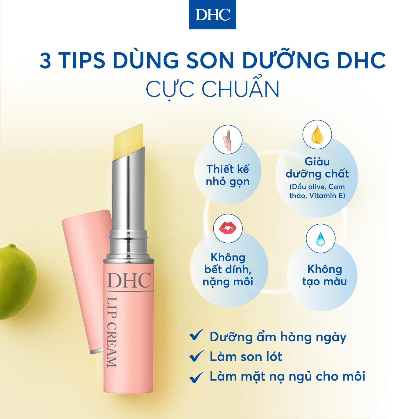 Son dưỡng môi mềm mọng DHC Lip Cream Nhật dưỡng môi khô, làm mặt nạ ngủ cho môi và son lót - OZ Slim Store