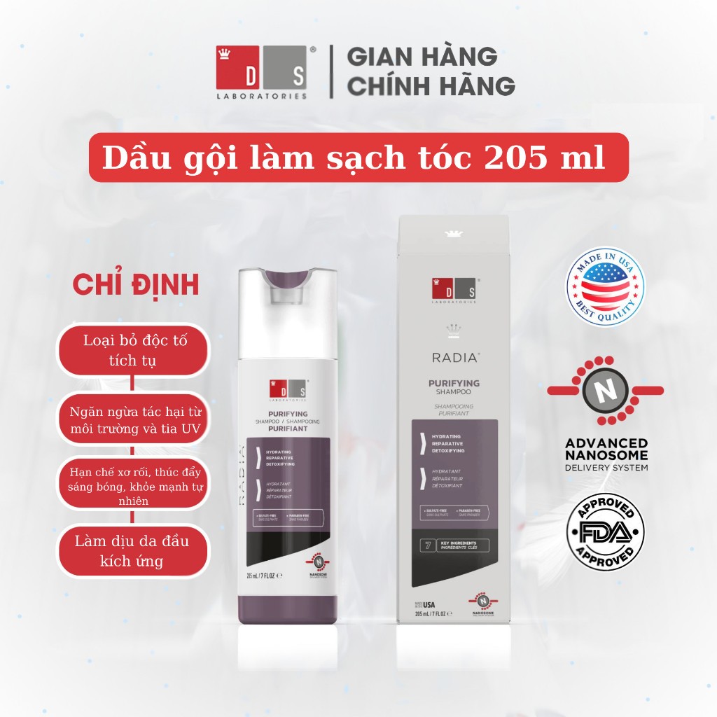 Dầu gội thanh lọc dành cho da khô, nhạy cảm, kích ứng RADIA SHAMPOO 205ML của Ds Laboratories ( Mỹ )