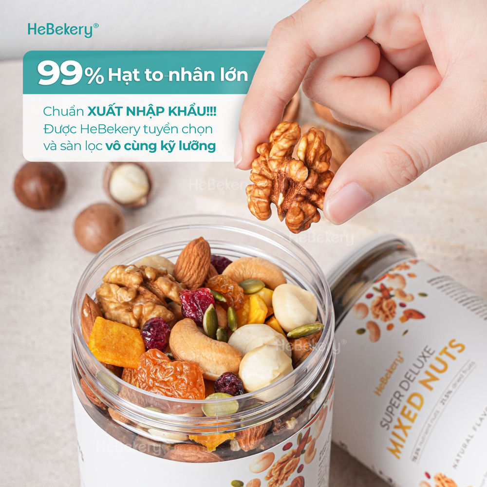 Mix Nuts 8 Loại Hạt Không Yến Mạch - Hũ 300g / 500g - Hạt Ngũ Cốc Dinh Dưỡng Cho Mẹ Bầu, Ăn Kiêng HEBEKERY by HEBE