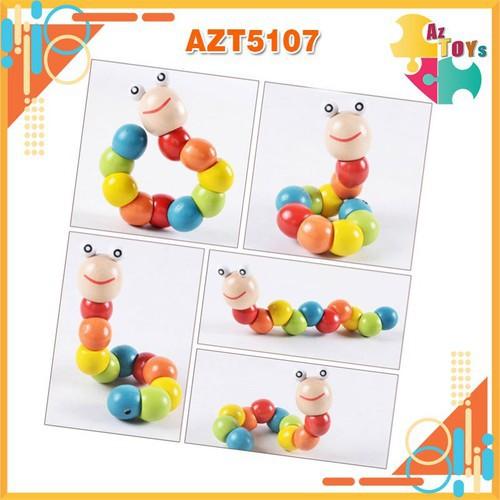 Đồ chơi con sâu gỗ nhiều màu sắc uốn dẻo cho bé học số đếm màu sắc