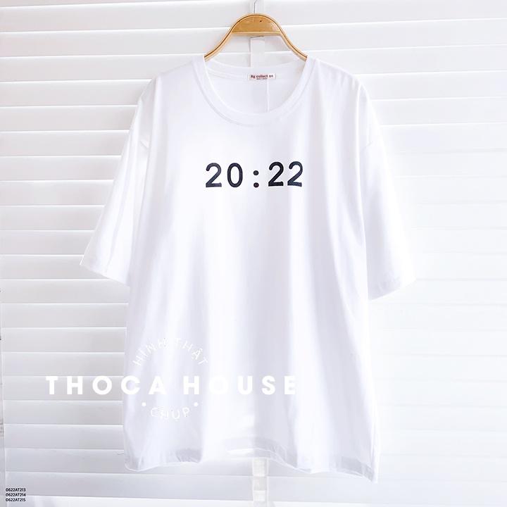 Áo thun cotton cổ tròn in số 20:22 hot trend trắng, đen, xanh THOCA HOUSE unisex, chất vải mềm mại thoải mái