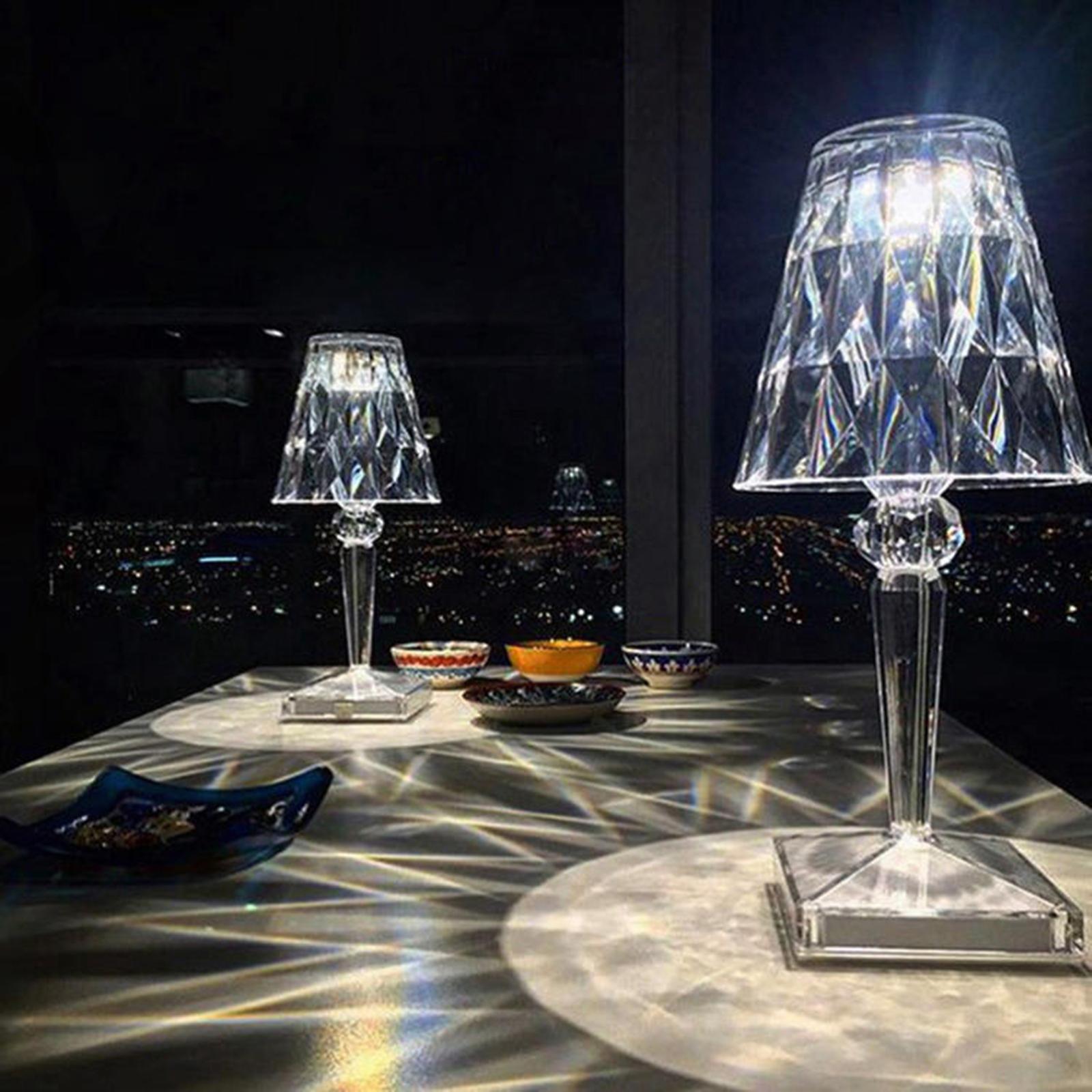 LED Designer Diamond Table Lamp Touch Control Acrylic Romantic Clear Lampshade Atmosphere Light Desktop Decor Bedroom