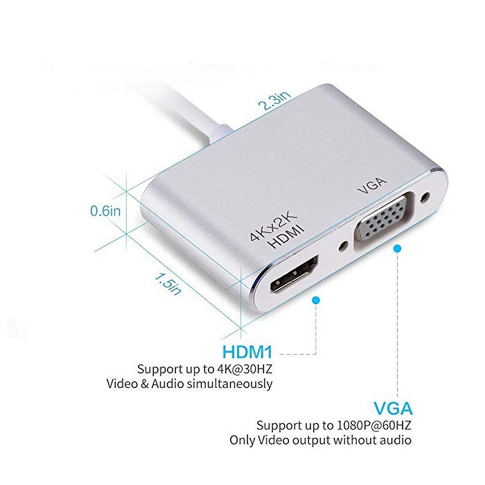 USB C to HDMI &amp; VGA Adapter, Plug and Play Type C to HDMI 4K VGA 1080P Converter for Phone PC