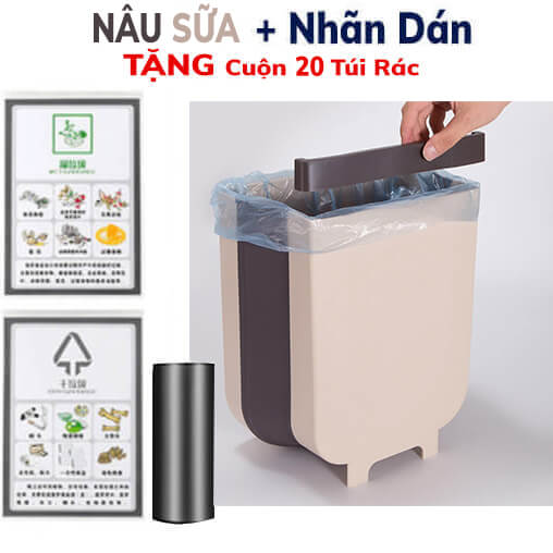 Thùng Rác Treo Tủ Bếp Gấp Gọn Size Lớn 2 Màu Tuỳ Chọn Chất Lượng Cao TẶNG 20 TÚI RÁC