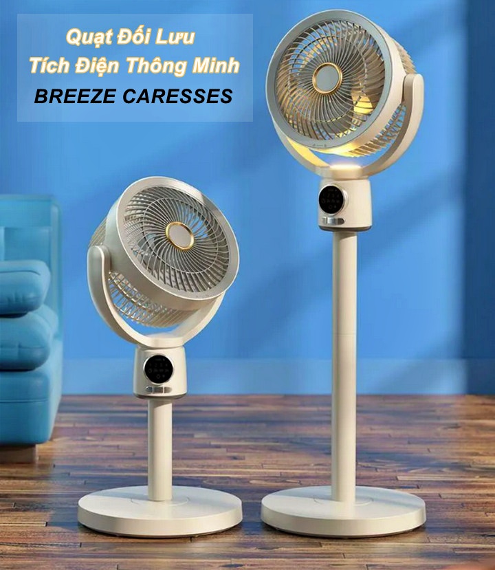 Quạt Đối Lưu Tích Điện Thông Minh BREEZE CARESSES Tích Hợp Chế Độ Đèn Ngủ , Có Remote Điều Khiển Từ Xa - Home and Garden