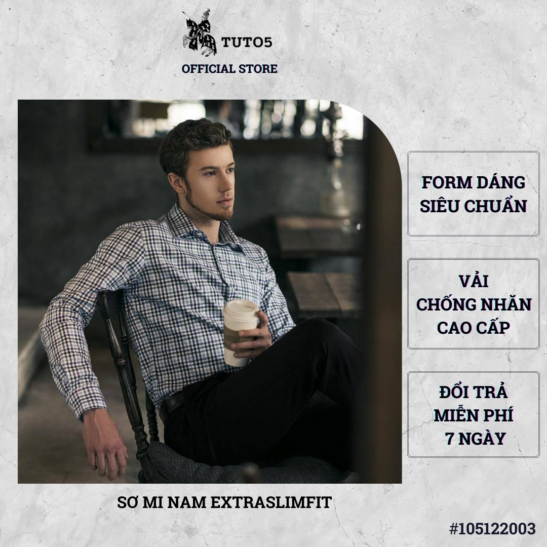 Hình ảnh Áo sơ mi dài tay nam TUTO5 sơ mi công sở họa tiết sọc kẻ caro Extra Slim fit Shirt cotton chống nhăn cao cấp phong cách trẻ trung, nam tính