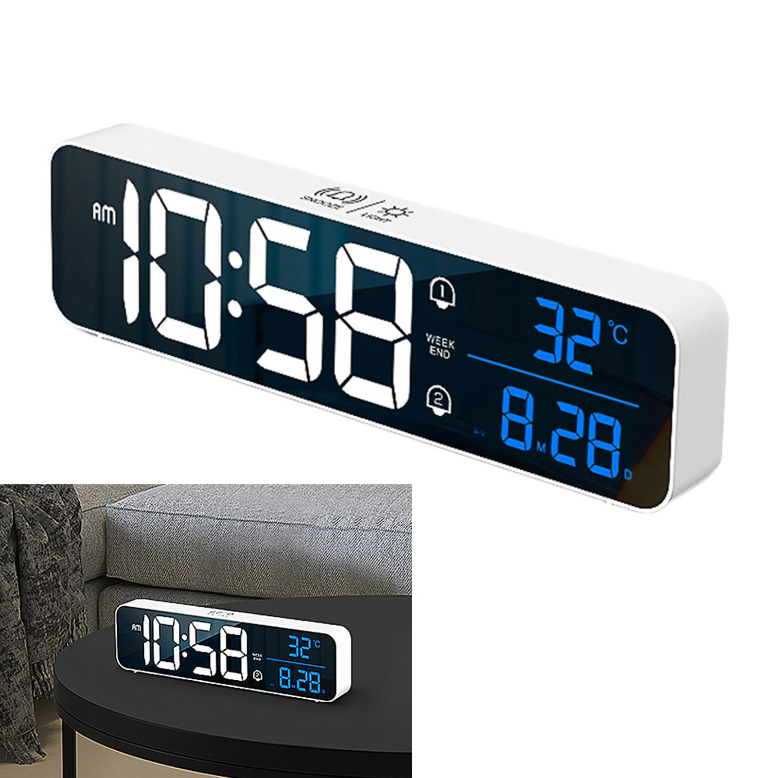 Living Room Mirror Large Digital Alarm Clock LED with Temperature 40 Music 4 Volume, Wall Clock
