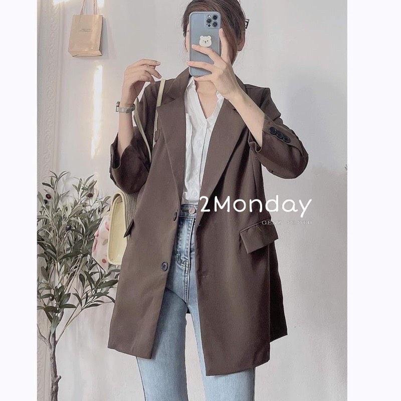 Áo blazer dài tay tông xanh lá đậm pháp lạ mắt form áo siêu to Áo blazer Dày dặn dáng rộng