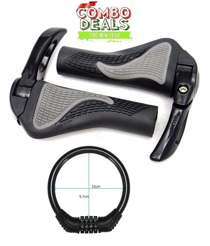 Bộ 2 Tay Nắm Sừng Trâu Xe Đạp Thể Thao Cao Cấp tặng Khóa xe đạp chống trộm 4 số đổi mã