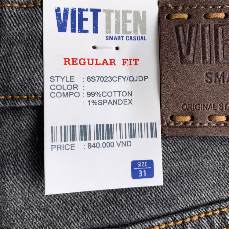 Viettien - Quần Jeans nam dài Regular fit Màu Xám đậm 6S7023 - Xám