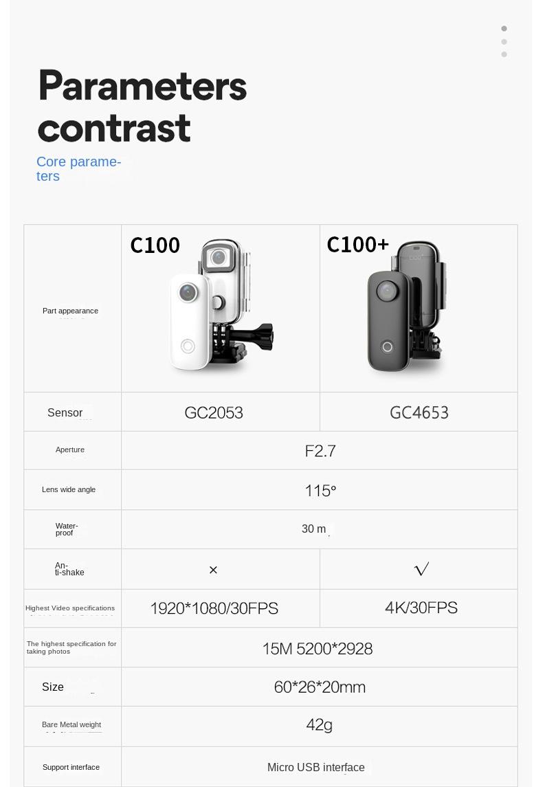 Đầu ghi DV xe máy C100 chống rung 4K HD Thể thao ngoài trời Thumb Cam Sports