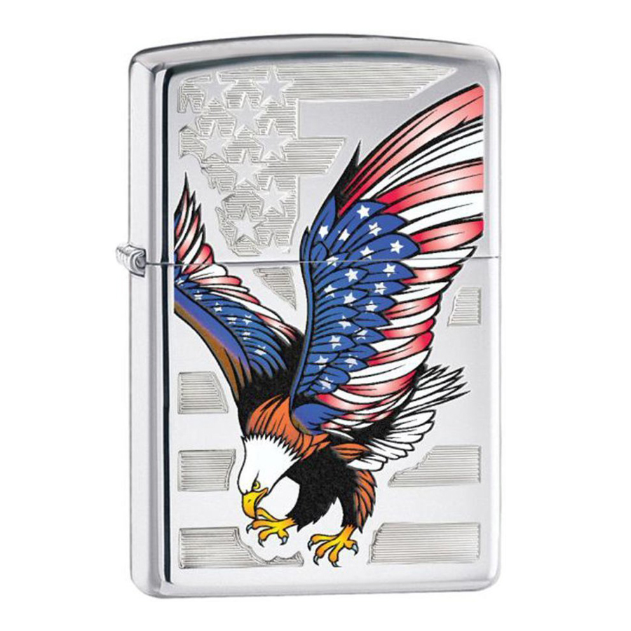 Bật Lửa Zippo 28449 Eagle Flag Polished Chrome