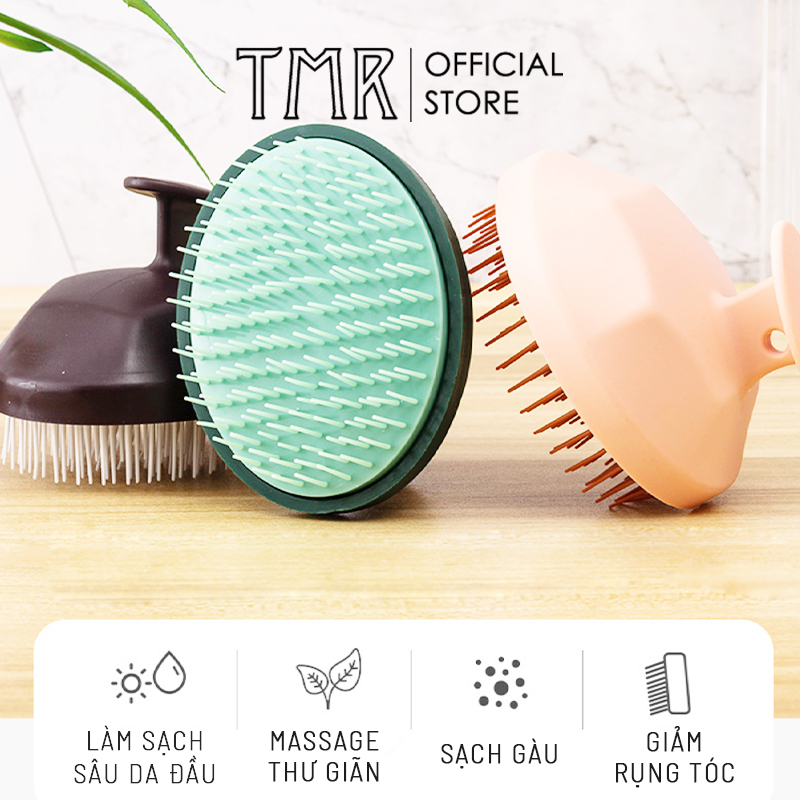 Lược gội đầu TMR silicon gai tròn mềm massage giảm stress, tẩy tế bào chết, làm sạch da đầu hiệu quả