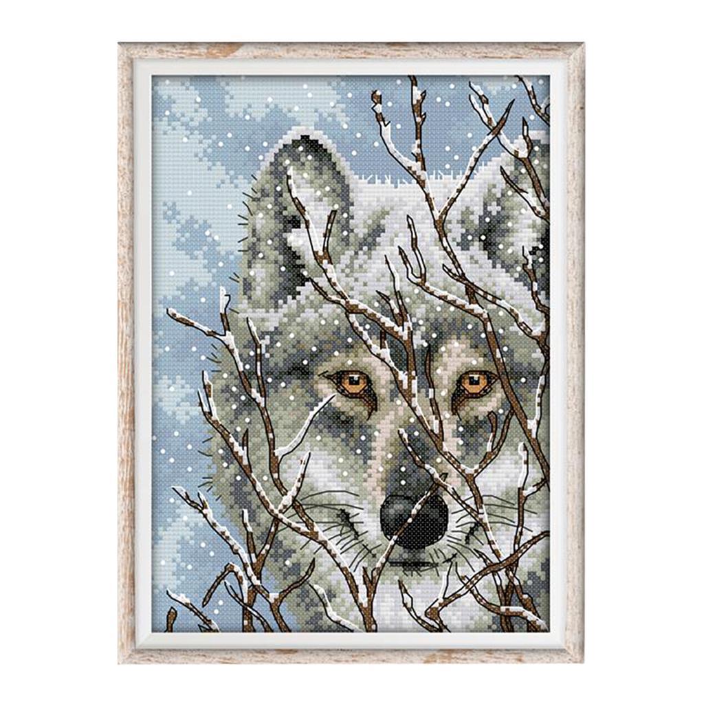Stamped Cross Stitch Kit Embroidery Material Package with Grey Wolf Pattern