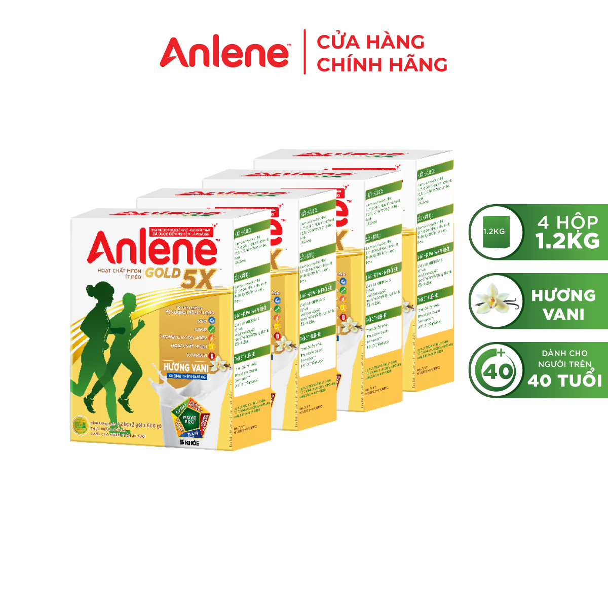 Combo 4 Sữa Bột Anlene Gold 5X Hương Vanilla (Hộp Giấy 1,2kg)