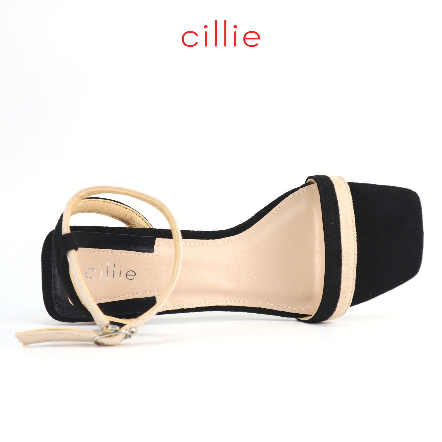 Giày sandal quai ngang da lộn phối màu cao 5cm Cillie 1198