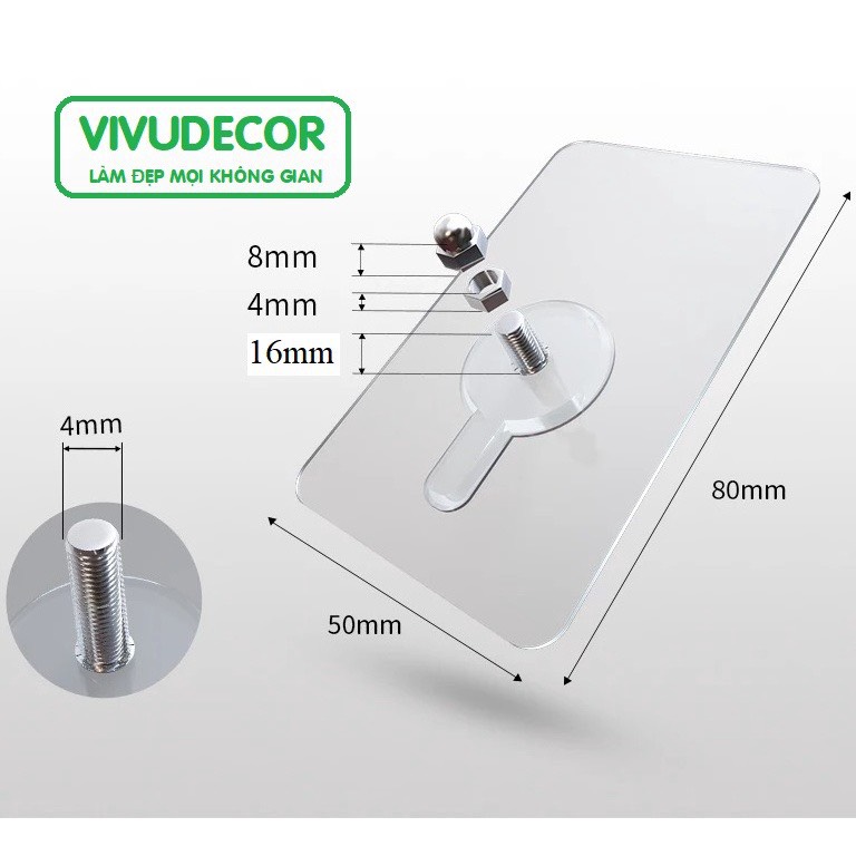 Móc Dán Tường Vivudecor Siêu Chịu Lực, Siêu Dính, Miếng Dán Tường Inox Có Ốc Vít Đa Năng 8x5 cm