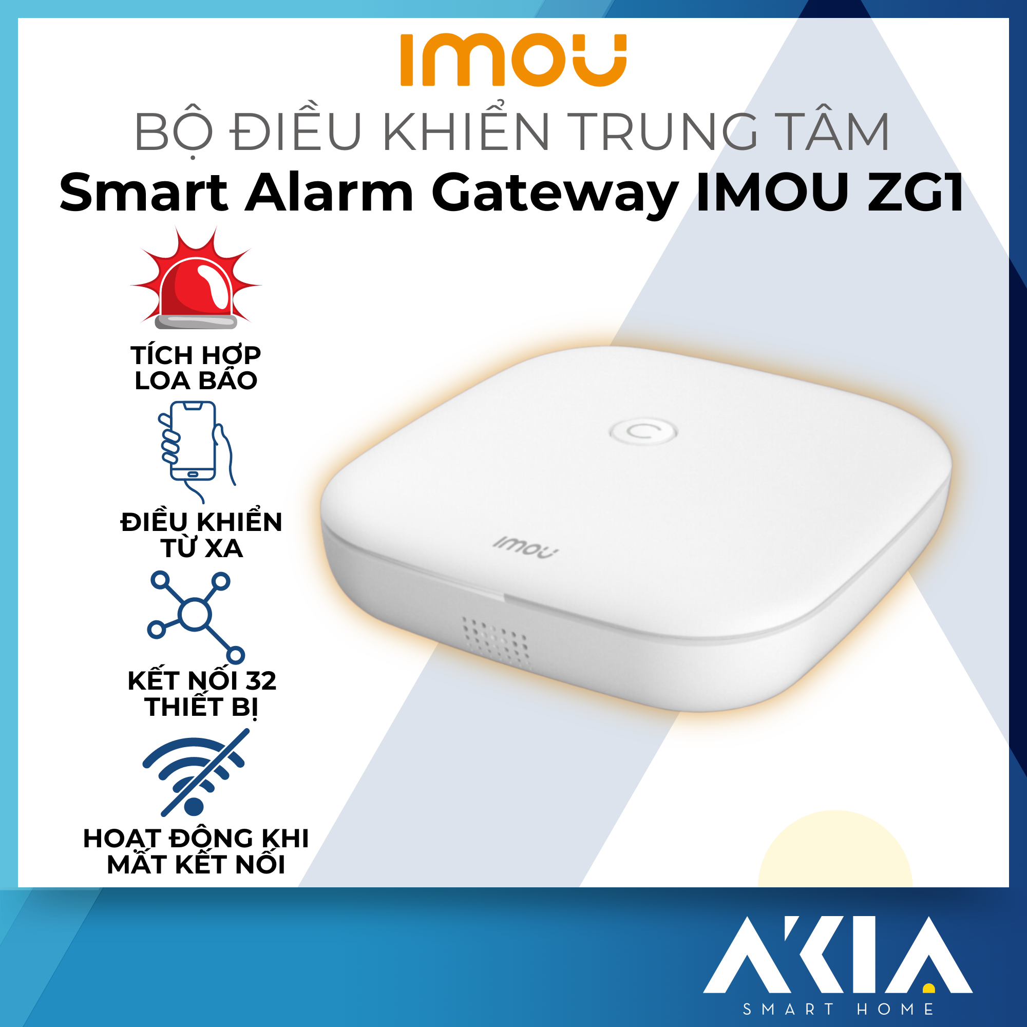 Bộ điều khiển trung tâm Zigbee Imou ZG1 Smart Alarm Gateway - Kết nối 32 thiết bị, cài đặt không dây hoặc có dây, kết nối app Imou - Hàng chính hãng