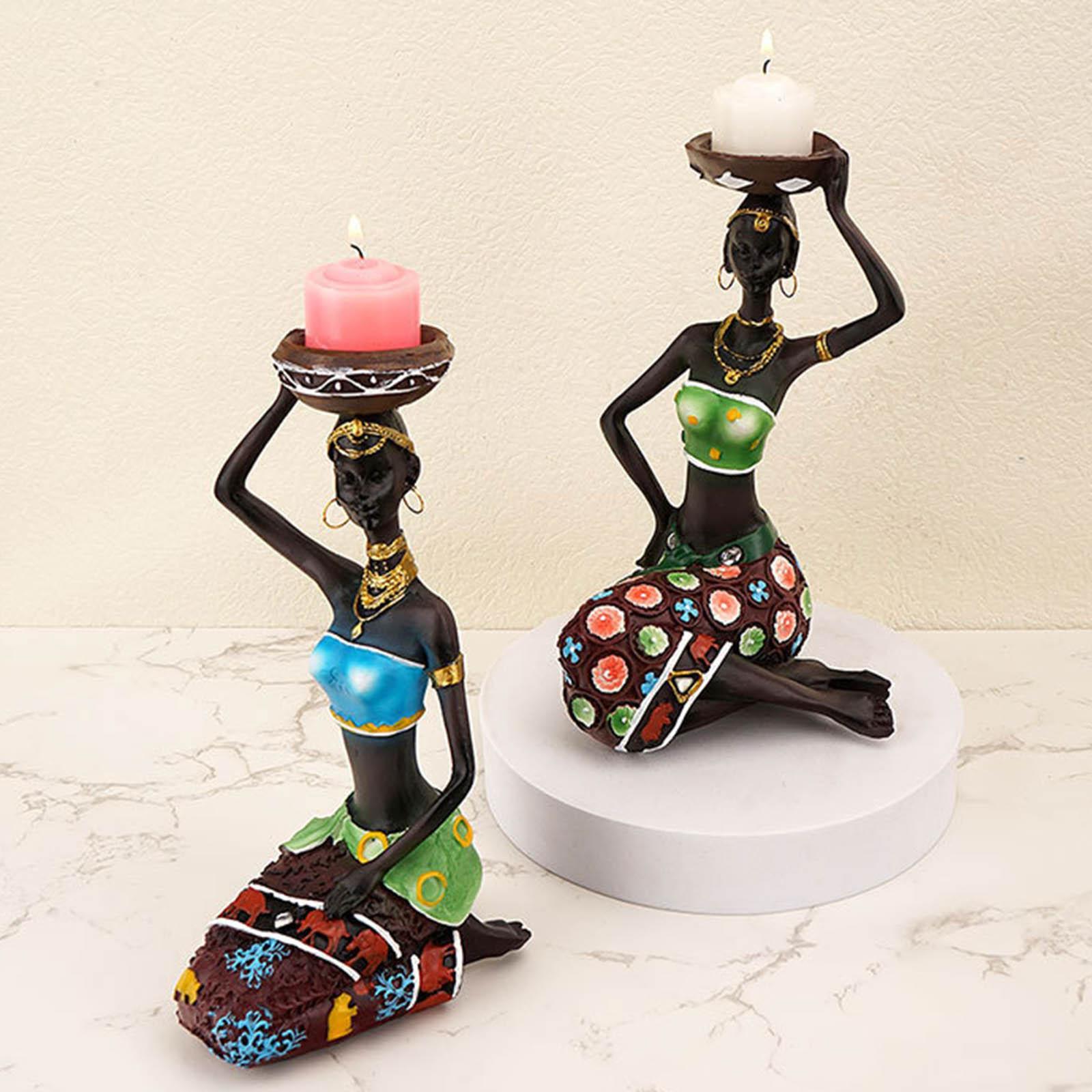 African Women Statues Candlestick Tea Lights Candle Holder Home Room