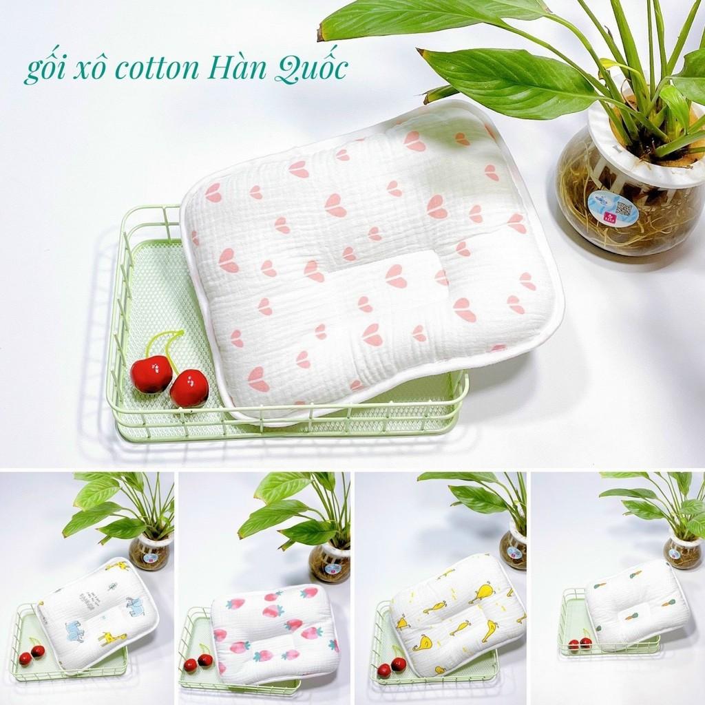 Gối xô nhăn cotton xuất Hàn cho bé sơ sinh từ 0-6 tháng