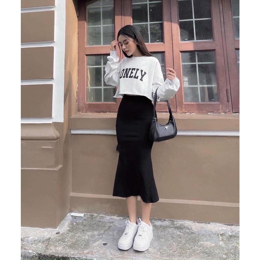 Chân váy đuôi cá dáng dài loe tôn dáng che khuyết điểm, nâng mông, cotton co giãn, mặc được 4 mùa, Freesize