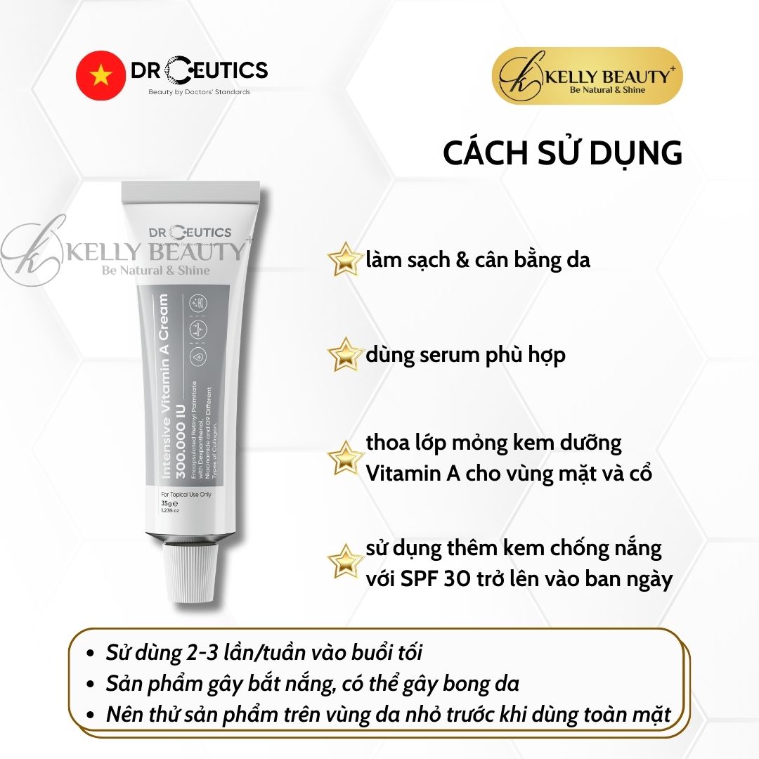 Kem Dưỡng Intensive Vitamin A Cream 300.000 IU DrCeutics - Mờ Nếp Nhăn, Căng Mịn; Sáng Da, Mờ Thâm Nám | Kelly Beauty