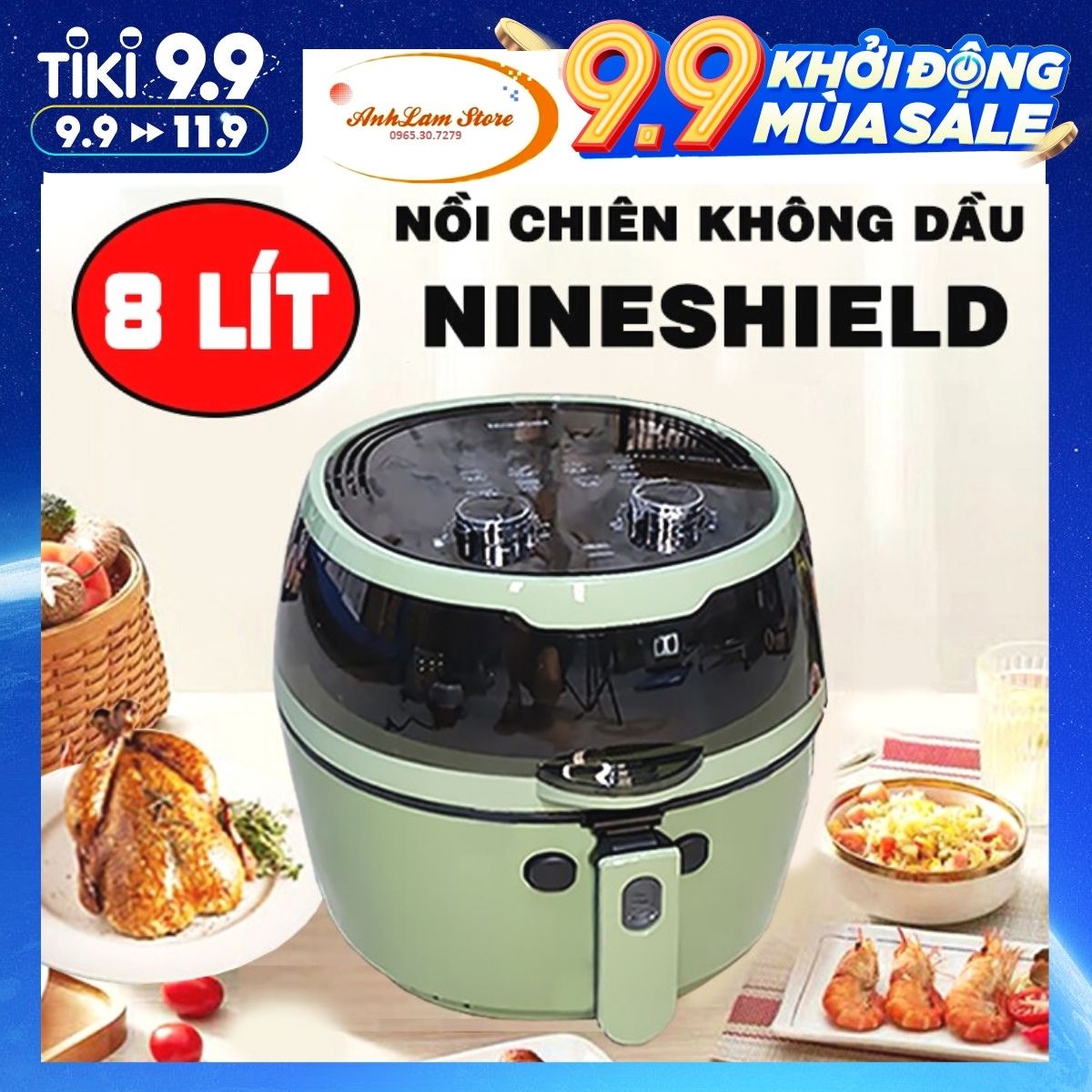 NỒI CHIÊN KHÔNG DẦU NINE SHIELD KB-6001 LOẠI CƠ 8LÍT THẾ HỆ MỚI NHẤT 2021 [HÀNG CHÍNH HÃNG] - ANHLAM STORE