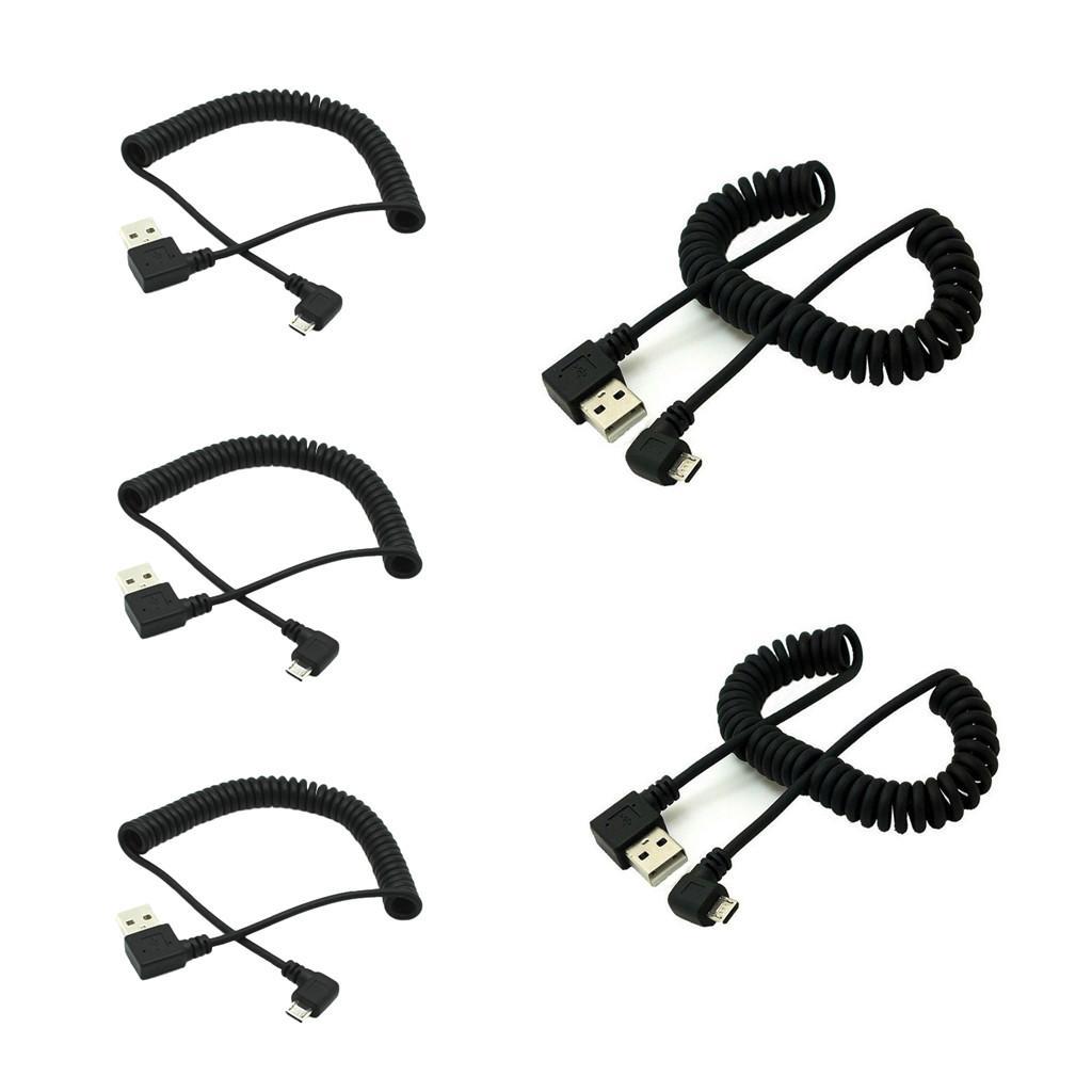 5 Pieces 90 Degree Angle USB 2.0 Male to 90 Degree Right Angle Micro USB 5 Pin Male Charger and Sync Coiled Cable