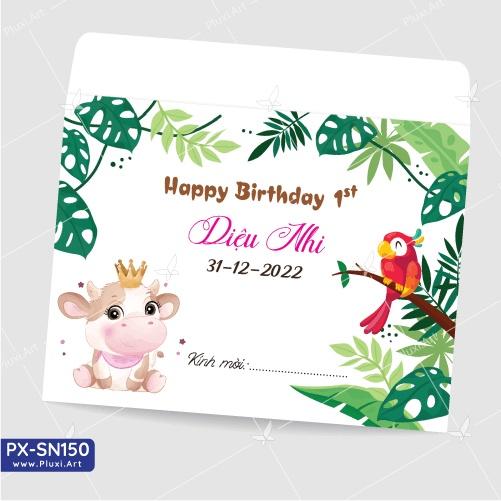 Thiệp thôi nôi – sinh nhật Pluxi bé Gái tuổi Sửu - Trâu - PX_SN150