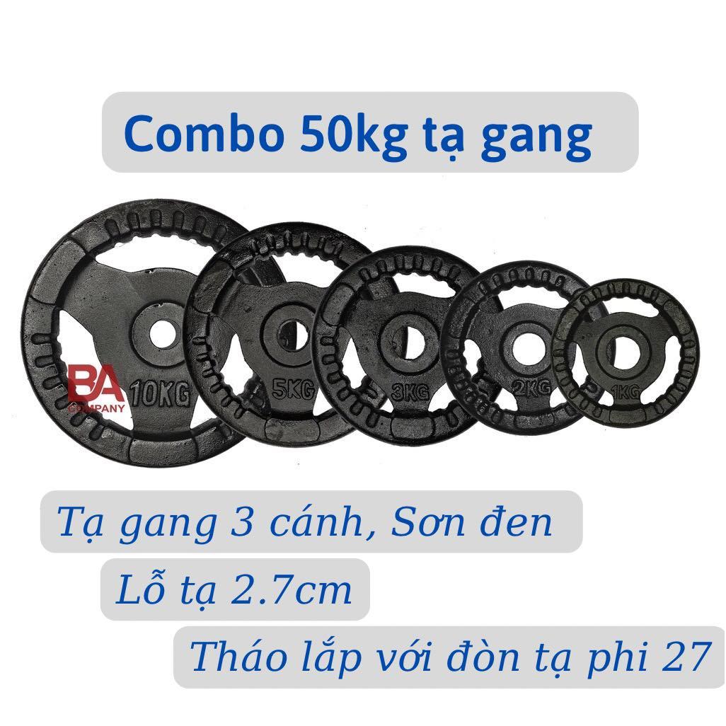 COMBO 60KG TẠ MIẾNG PHI 27/ BỘ 60KG TẠ GANG LỖ 2.7CM