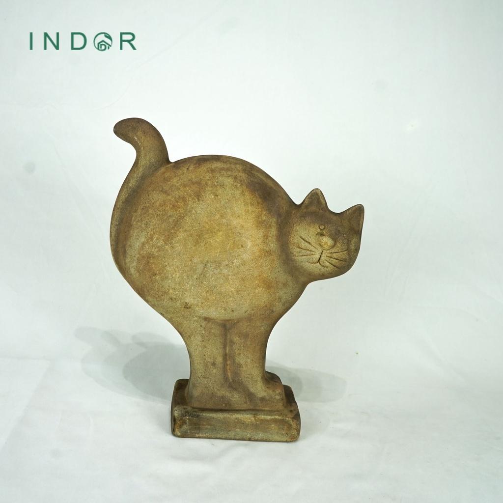 Tượng chú mèo thân tròn đuôi dài chất liệu đất nung terracotta Tượng decor Tượng trang trí nội ngoại thất