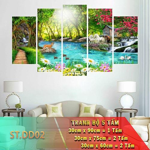 BỘ 5 TẤM GHÉP TRANH DÁN TƯỜNG 3D SƠN THỦY HỮU TÌNH NHIỀU MẪU