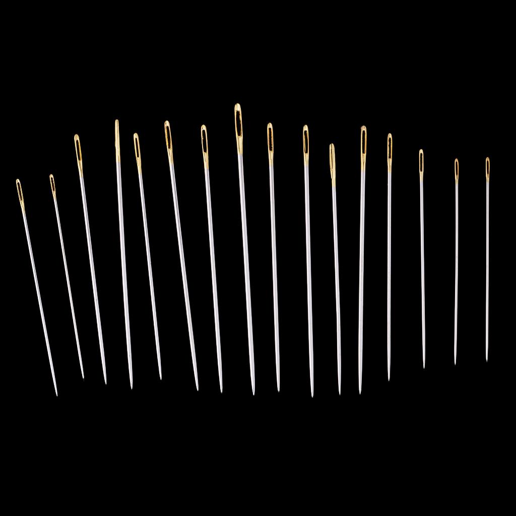 16Pcs/set Mixed Sizes Steel Hand Sewing Needles Embroidery Mending Gold Tail