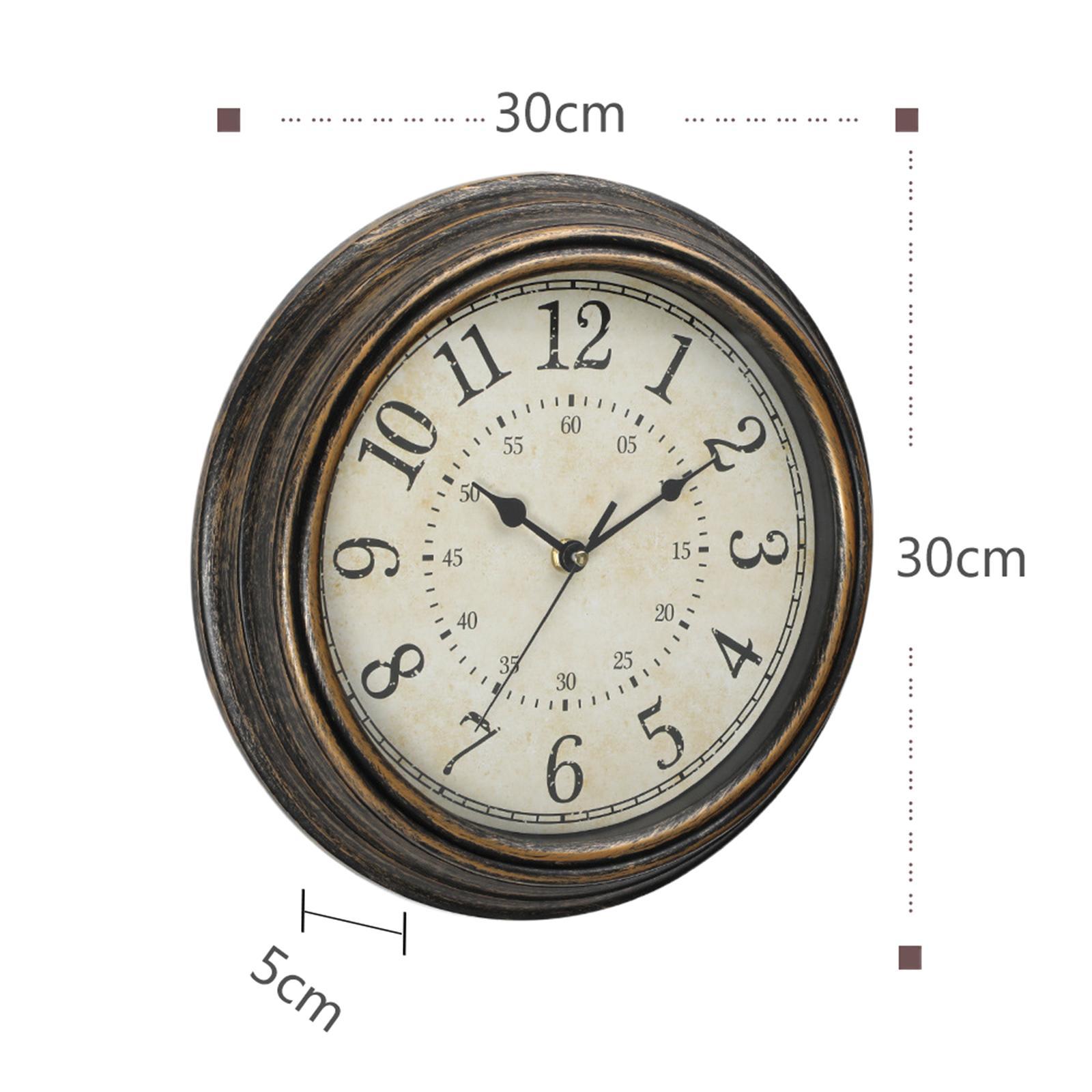 Retro Style 30cm Wall Clock Decorative Sweep Movement Round Silent Hanging Clocks for Classroom, Bedroom, Bathroom, Nursery, Dining Room