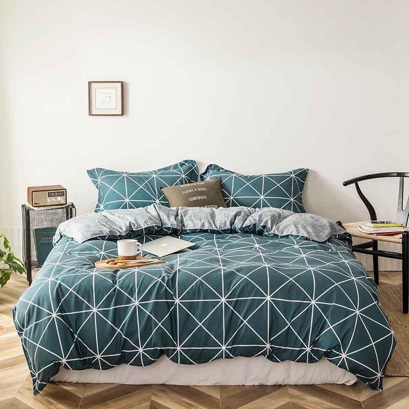 Bộ chăn ga Cotton Poly họa tiết bàn cờ xanh mẫu mới - Hàng nhập khẩu
