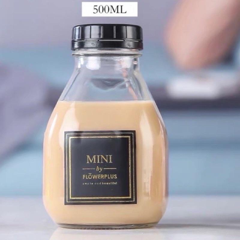 Chai thuỷ tinh 300ml 500ml dáng lùn đựng nước ép, detox...