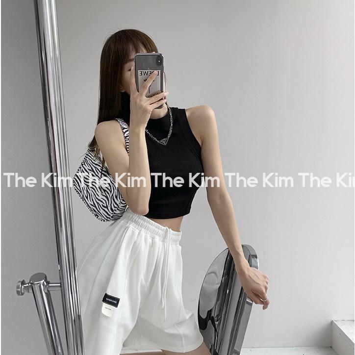Áo ba lỗ cổ cao croptop , thun trơn sát nách viền bo nách cổ ôm body The Kim A123