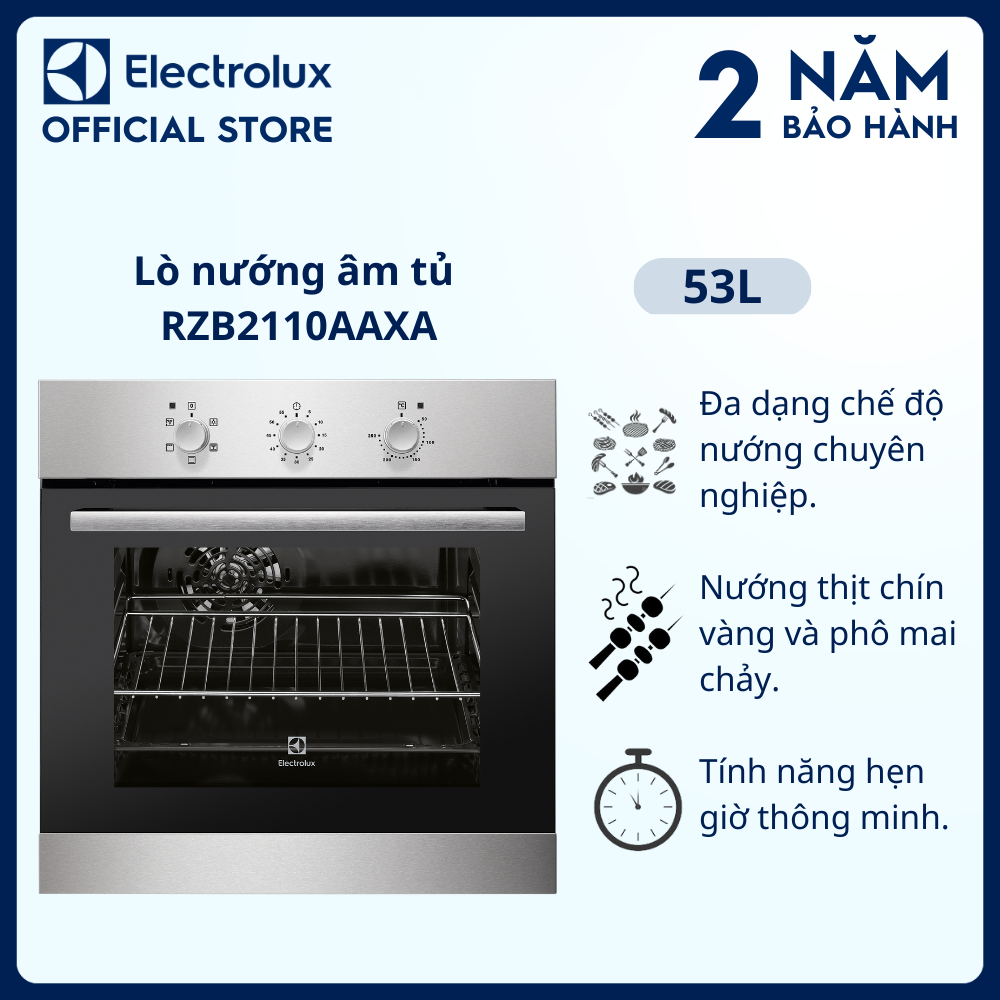 [Free Giao lắp] Lò nướng âm tủ Electrolux RZB2110AAXA 60cm 53L - Đa dạng chế độ nướng, Tính năng hẹn giờ thông minh [ Hàng chính hãng]