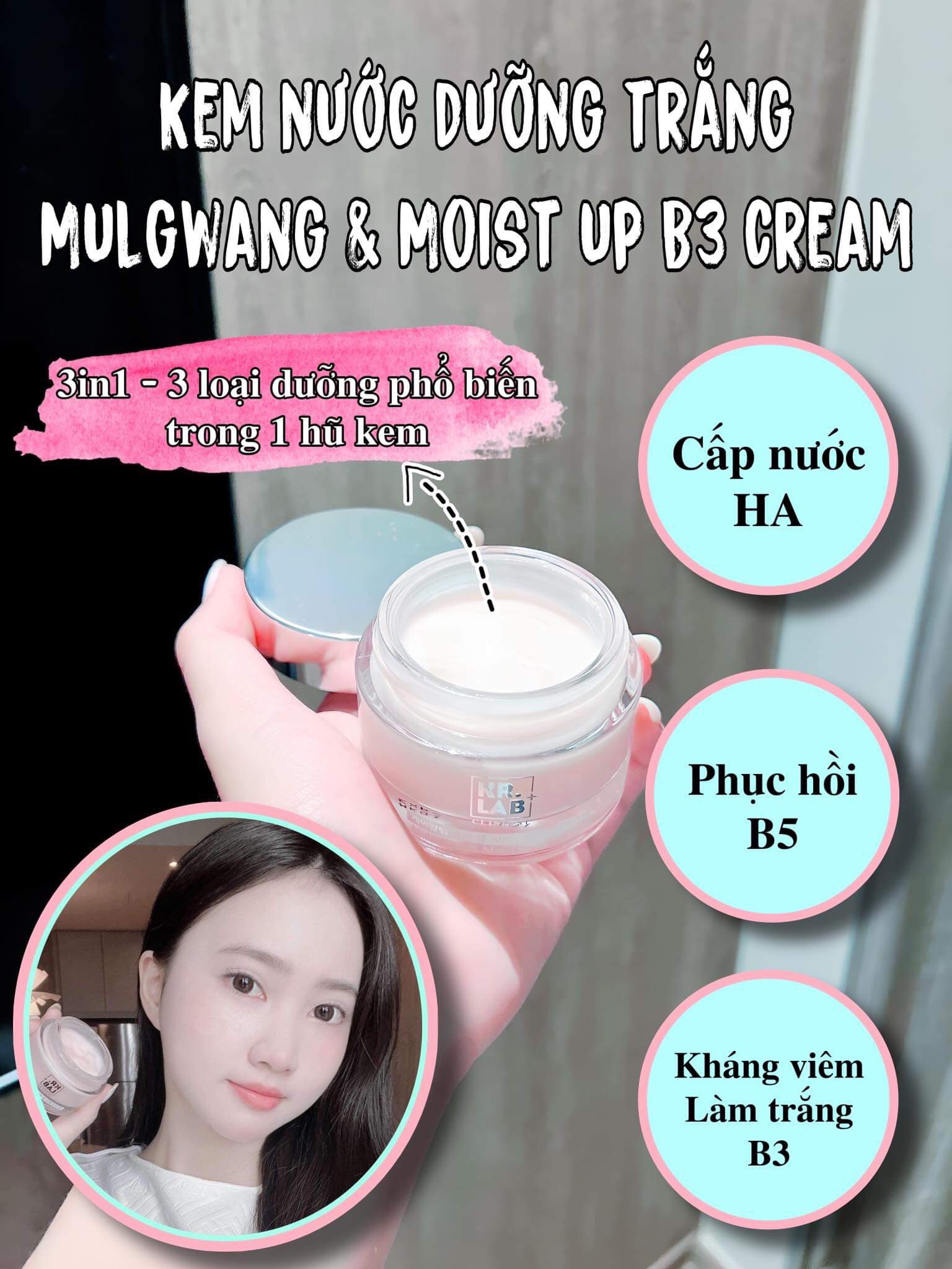 Kem nước phục hồi căng bóng dưỡng trắng KR. LAB MULGWANG &amp; MOIST UP B3 CREAM 50g hạn 2025