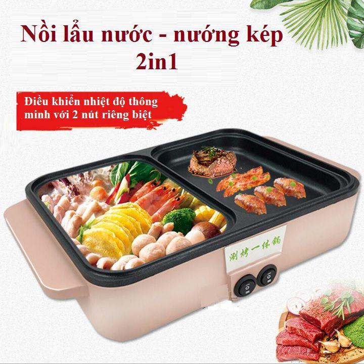 Bếp Lẩu Nướng 2 Trong 1 Đa Năng Hàn Quốc, Nồi Lẩu Nướng 2 Ngăn Mini