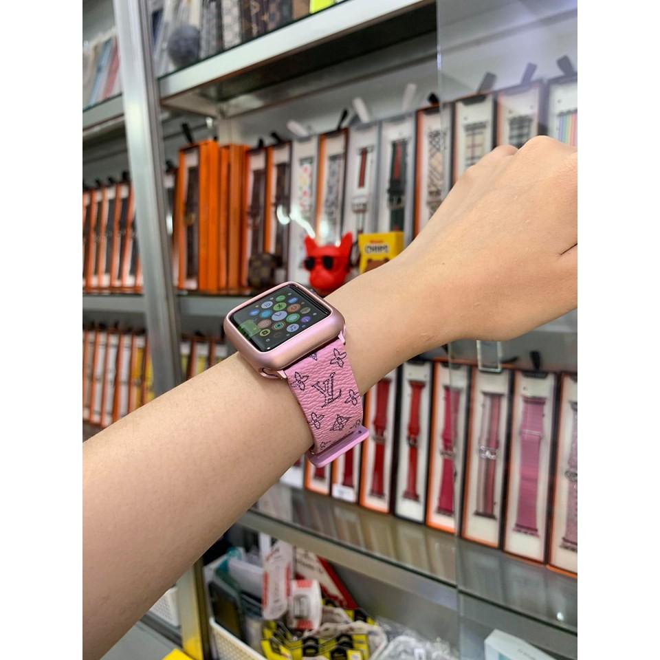 Combo dây da và ốp viền thời trang hồng dành cho Apple Watch